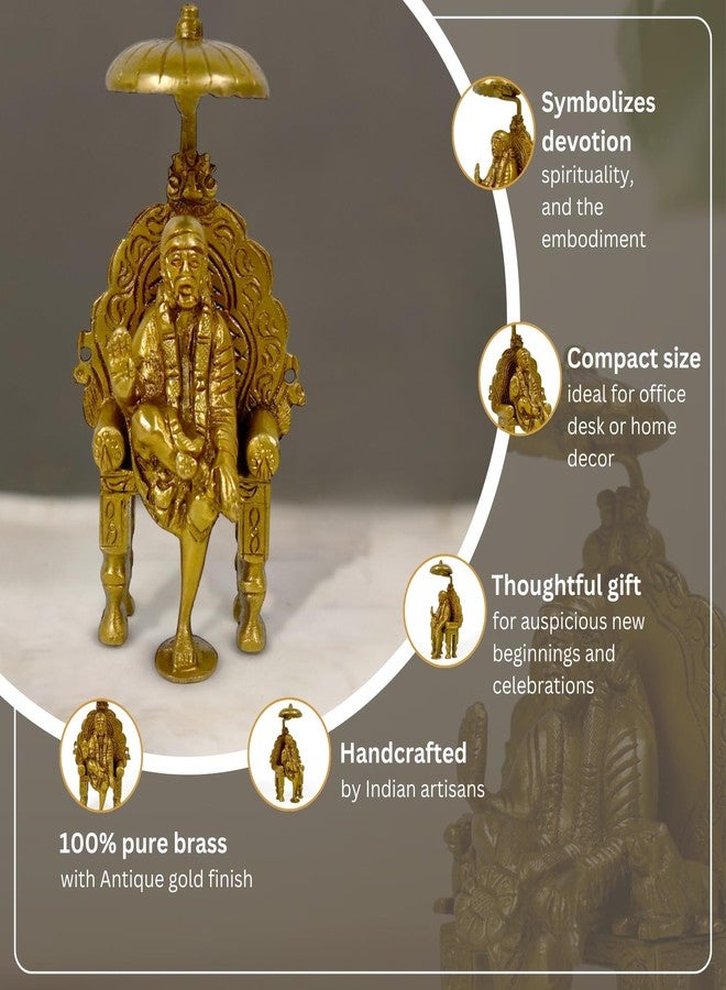 CRAFTHUT Elite Brass Statiue of Lord Shirdi Sai Baba Sitting On Singhasan with Chatra, Product Dimensions (LxBxH - 2.1 x 1.25 x 4.25) Inches, Weight - 313 GMS - Image 3